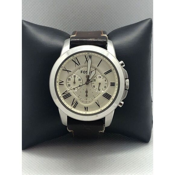 Fossil Q NDW1 Men's Brown Leather Analog Cream Dial Quartz Genuine Watch BP161 - Picture 1 of 10